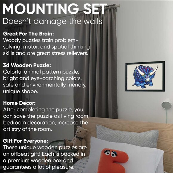 Animal Wooden Jigsaw Puzzle Engaging, Educational, and Eco-Friendly TRICERATOR - Picture 8 of 8